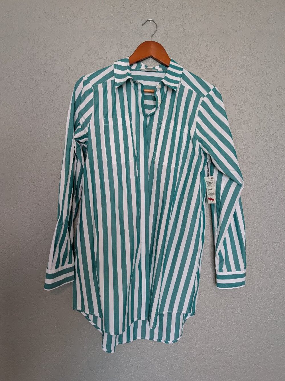 NWT On 34th Green White Stripe Button Down Shirt Small Relaxed Tunic Macy's